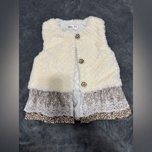 Cream Quilted Vest with Lace Trim